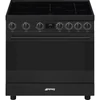 SMEG SZABADONÁLLÓ TŰZHELY, Classica design, 90 cm, 1 sütőtér, 9 funkció, indukciós főzőlap, matt fekete