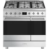SMEG SZABADONÁLLÓ TŰZHELY, Classica design, 90 cm, 2 sütőtér, 8 funkció, gáz főzőlap, fekete üveg/rozsdamentes acél