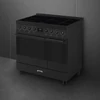 Kép 3/5 - SMEG SZABADONÁLLÓ TŰZHELY, Classica design, 90 cm, 2 sütőtér, indukciós főzőlap, fekete gombok és fogantyúk, matt fekete