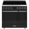 SMEG PIROLITIKUS SZABADONÁLLÓ TŰZHELY, Classica design, 90 cm, 2 sütőtér, indukciós főzőlap, matt fekete