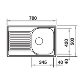 BLANCO TIPO 45 S compact, mosogatótálca, natúr rozsdamentes acél excenter nélkül (207830 mos+222404 lef)