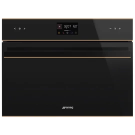 SMEG KOMPAKT KOMBINÁLT MIKROHULLÁMÚ SÜTŐ, Dolce Stil Novo design, Galileo, 45 cm, ES LCD, fekete üveg, réz dísz
