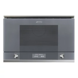 SMEG MIKROHULLÁMÚ SÜTŐ, Linea ,BEÉP., 22 liter, 6 funkció, LED kijelző,forgótányér nélküli, ezüst szürke üveg