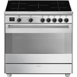 SMEG SZABADONÁLLÓ TŰZHELY, Classica design, 90 cm, 1 sütőtér, indukciós főzőlap, matt fekete gombok, inox