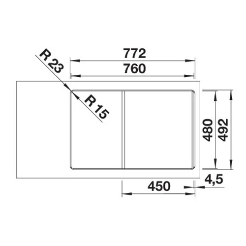 BLANCO ADIRA 45S-F tartufo mosogatótálca, excenterrel, SZINTBE ÉPÍTÉS
