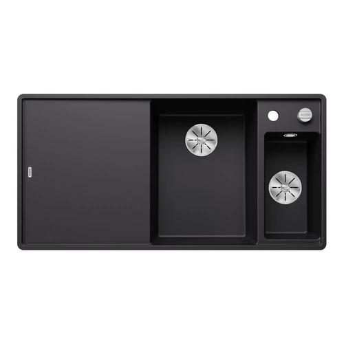 BLANCO AXIA III 6 S-F SILGRANIT mosogató, jobbos, fekete, fa vágódeszkával, lefolyó-távműködtetővel