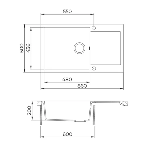 EVIDO CUBO XL 6 S Compact gránit mosogató, 860 x 500 mm, platina