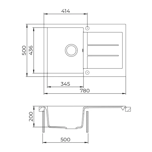 EVIDO Cubo 45S gránit mosogató, 780 x 500 mm, platina