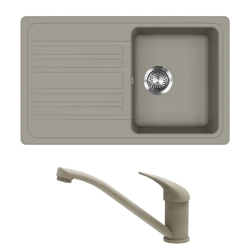 EVIDO Home 45S gránit mosogató, 765 x 460 mm platina + EVIDO PINGUIN álló gránit csaptelep, platina