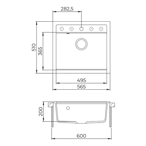 EVIDO Quadro 6 gránit mosogató, 562 x 510mm, avena