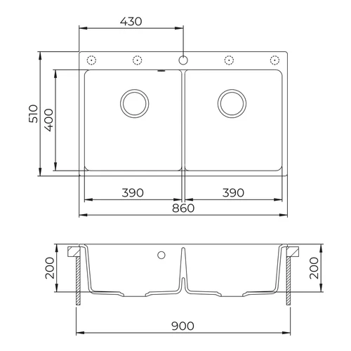EVIDO Quadro 9 gránit mosogató, 860 x 510 mm, bézs
