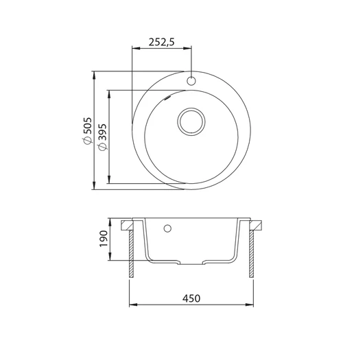 EVIDO Tondo kerek gránit mosogató, 505 mm, antracit