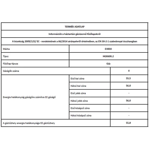 EVIDO VALEO 60SX gáz főzőlap,inox,60cm