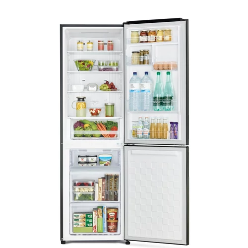 HITACHI alulfagyasztós hűtőszekrény, 2 ajtós, 330 l, borpolc, szürke üveg