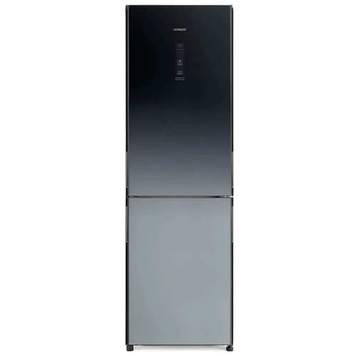 HITACHI alulfagyasztós hűtőszekrény, 2 ajtós, 330 l, borpolc, szürke üveg
