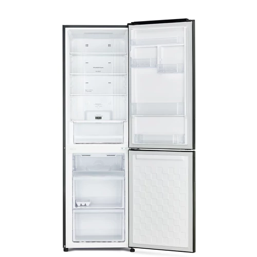 HITACHI alulfagyasztós hűtőszekrény, 2 ajtós, 330 l, borpolc, szürke üveg