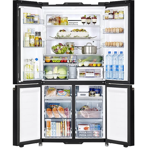 HITACHI alulfagyasztós hűtőszekrény, 4 ajtós, 569 l, vákuum fiók, AutoDoor, matt fehér üveg