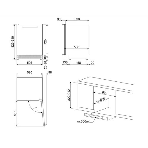 SMEG BEÉPÍTHETŐ BORHŰTŐ, Dolce Stil Novo design, 82-87 cm, 38 palack, jobb oldali pántok, fekete üveg