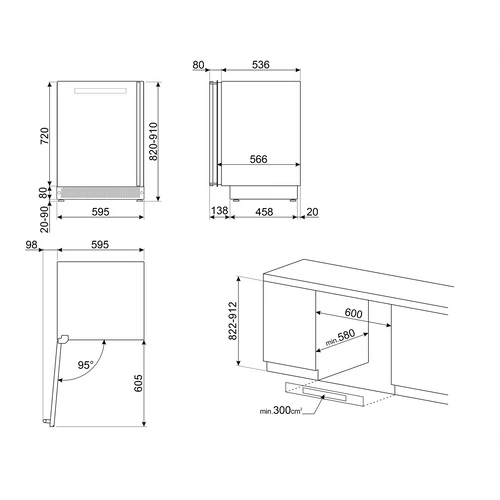 SMEG BEÉPÍTHETŐ BORHŰTŐ, Dolce Stil Novo design, 82 cm, 38 palack, bal oldali pántok, fekete üveg