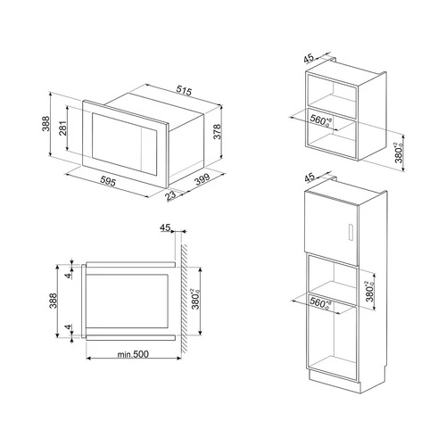 SMEG BEÉPÍTHETŐ MIKROHULLÁMÚ SÜTŐ, Musa design, 25 liter, fekete
