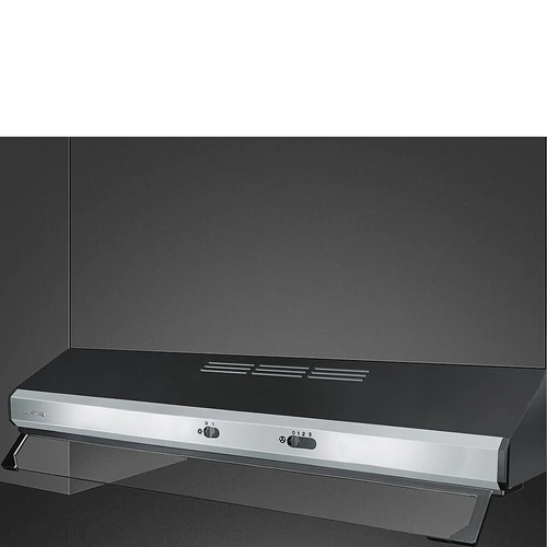 SMEG BEÉPÍTHETŐ PÁRAELSZÍVÓ, Universal design, 90 cm, kihajtható üveg front, inox