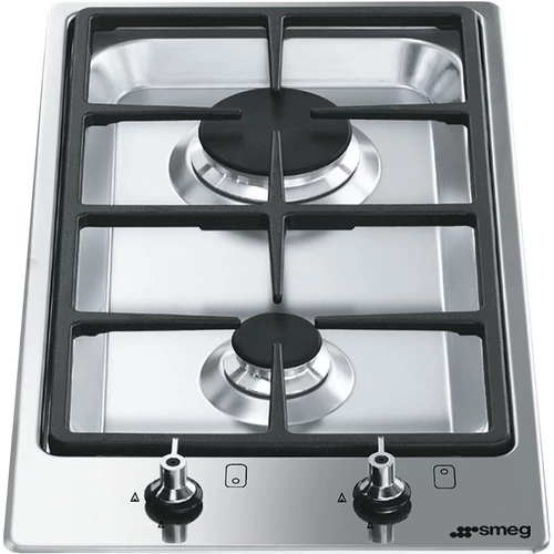 SMEG DOMINO GÁZ FŐZŐLAP, Classic , 31 cm, ultra-lapos forma,2égő, szálcsisz.rm.acél, Classic és Linea gombok