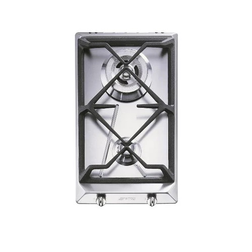 SMEG DOMINO GÁZ FŐZŐLAP, Contemporary design, 31 cm, 2 gázégő (hátsó: 3,3 kW-os wok), szálcsiszolt rozsdamentes acél
