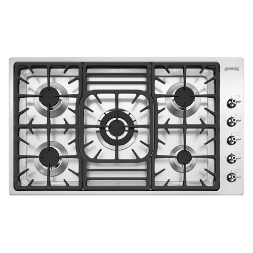 SMEG GÁZ FŐZŐLAP,Classic/Linea ,87cm,ultra-lapos,5 égő,4,0kW-os wok égő,rm.acél Classic és Linea gombok,rm.acél