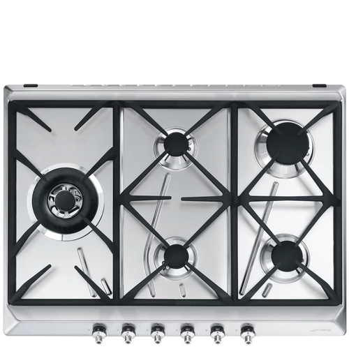 SMEG GÁZ FŐZŐLAP,Classic ,68,5 cm,4 normál + 1 3,9 kW-os WOK gázégő,,szálcsiszoltrozsdamentes acél