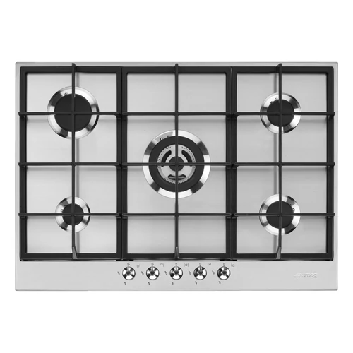 SMEG GÁZ FŐZŐLAP,Classic ,72,5 cm,5 gázégő,ebből 1 4,2 kW-os wok égő,,szálcsiszolt rozsdamentes acél,ezüst vezérlőgombok