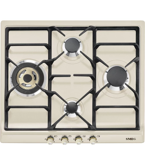 SMEG GÁZ FŐZŐLAP,Cortina,60 cm,3 norm + 1 db 4 kW-os ultra-wok égő,öntöttvas edénytart,bézs,bronz gombok