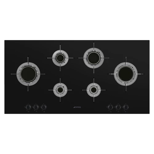 SMEG GÁZ FŐZŐLAP,Dolce Stil Novo,100 cm,6 blade-flame égő,fekete üvegkerámia,rm.acél edénytartók titánium bevonattal