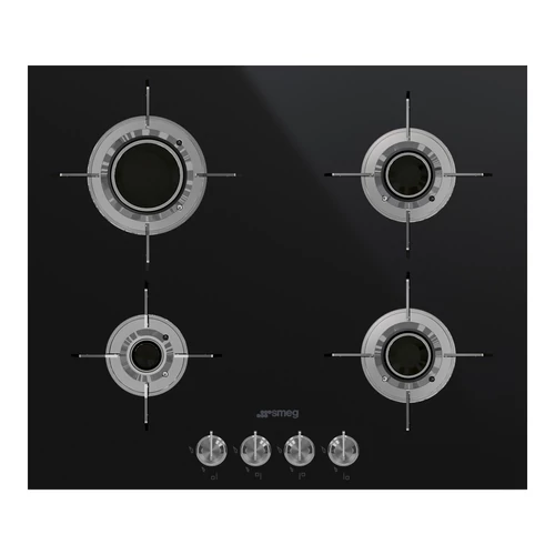 SMEG GÁZ FŐZŐLAP,Dolce Stil Novo,60 cm,4 blade-flame égő, rm.acél edénytartók titánium bevonattal,fekete üvegkerámia