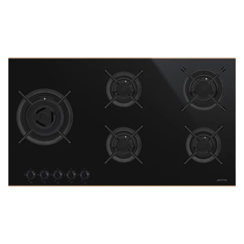 SMEG GÁZ FŐZŐLAP,Dolce Stil Novo,90 cm,90 cm,5 égő,fekete üvegkerámia inox díszítéssel,egyenes élű üveg
