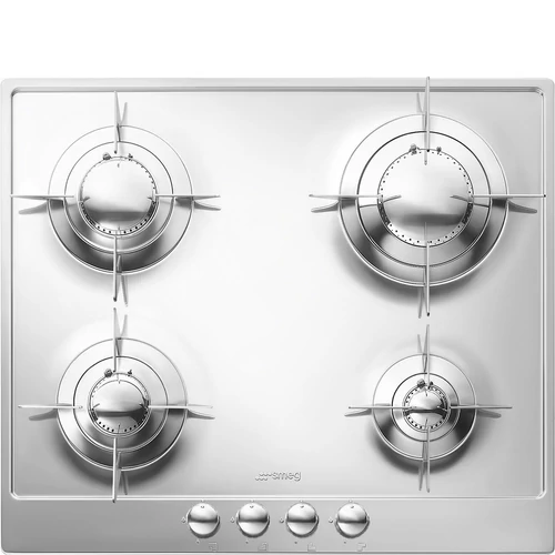 SMEG GÁZ FŐZŐLAP,Piano ,60 cm,3 normál+1 3,0 kW-os wok égő,fényes rozsdamentes acél,ezüst vezérlőgombok