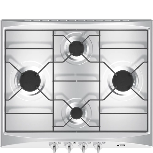 SMEG GÁZ FŐZŐLAP,Selezione ,60 cm,4 normál gázégő,öntöttvas hatású zománcozott edénytartó,szálcsiszolt rozsdamentes acél