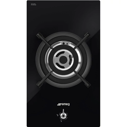 SMEG GÁZ FŐZŐLAP, Classic , 30 cm,ultra-lapos forma, 1 db 6 kW-os WOK gázégő,öntöttvas edénytartó, fekete üveg alap