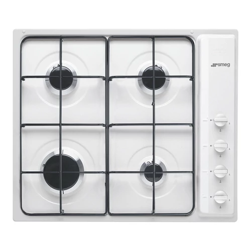 SMEG GÁZ FŐZŐLAP, Contemporary design, 60 cm, 4 gázégő, zománcozott edénytartó, fehér, fehér vezérlőgombok