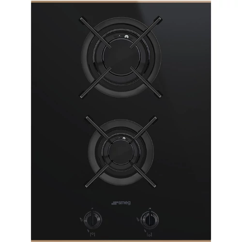 SMEG GÁZ FŐZŐLAP, Dolce Stil Novo design,38 cm,2 gázégő, öntöttvas edénytartók, feketeüvegkerámia alap réz díszítéssel