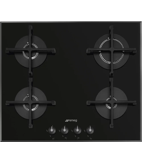 SMEG GÁZ FŐZŐLAP, Linea design, 60 cm, 4gázégő, öntöttvas edénytartók, függőlegesláng, mélyfekete