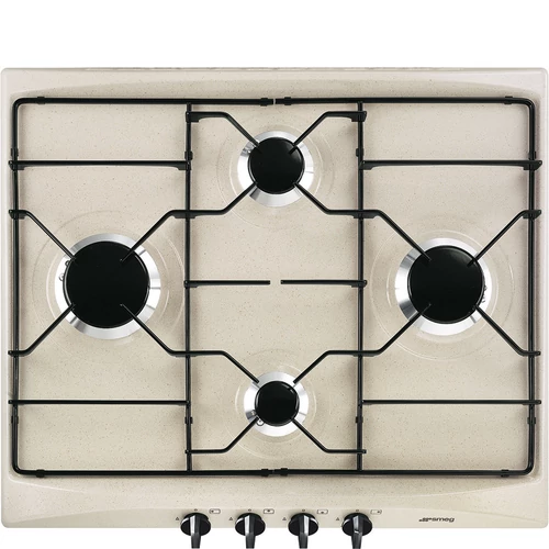 SMEG GÁZ FŐZŐLAP, Selezione design, 60 cm, 4 gázégő, zománcozott edénytartók, avena bézs, fekete vezérlőgombok
