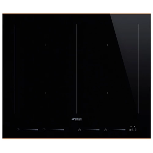 SMEG INDUKCIÓS FŐZŐLAP, Dolce Stil Novo design, 60 cm, 4 főzőzóna, 2 MultiZone híd zóna, fekete üveg, réz dísz