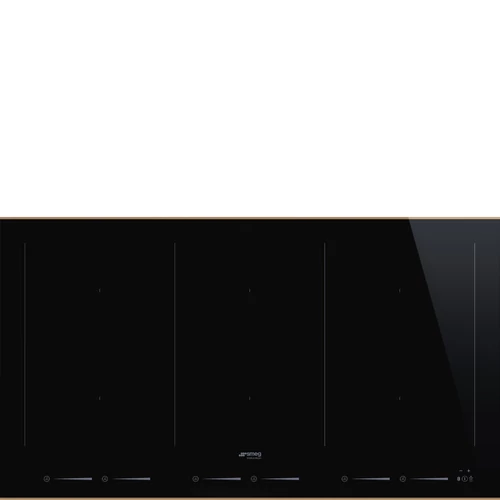 SMEG INDUKCIÓS FŐZŐLAP, Dolce Stil Novo design, 90 cm, 6 főzőzóna, 3 MultiZone híd zóna, fekete üveg, réz dísz