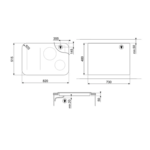 SMEG INDUKCIÓS FŐZŐLAP, Isola design, Flat kollekció, 80 cm, 4 főzőzóna, 1 MultiZone, fekete üveg