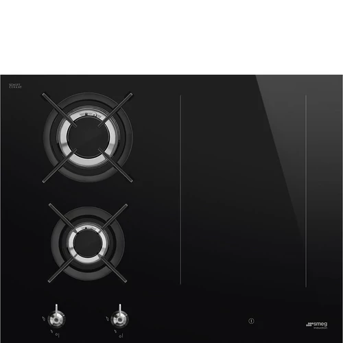 SMEG KOMBINÁLT FŐZŐLAP,Classic,65 cm,munkalapsz.,2 égő,2 Eclipse boosterzóna,slider,multizone,fekete üvegkerámia alap