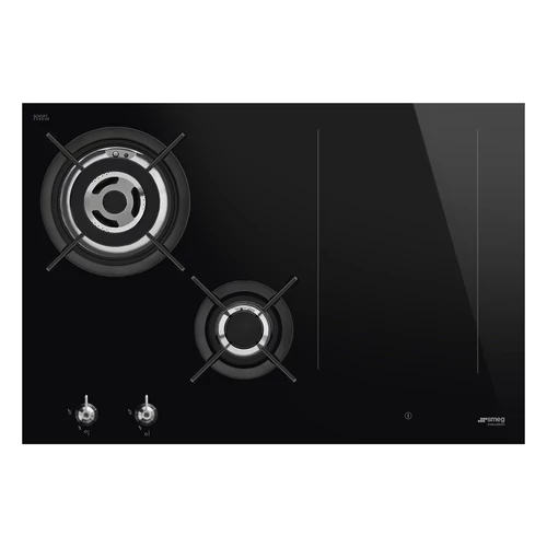 SMEG KOMBINÁLT FŐZŐLAP,Classic,75cm,munkalapsz.,1+3,3 kW WOK,2 Eclipse dupla booster,slider,multizone,fekete üvegkerámia