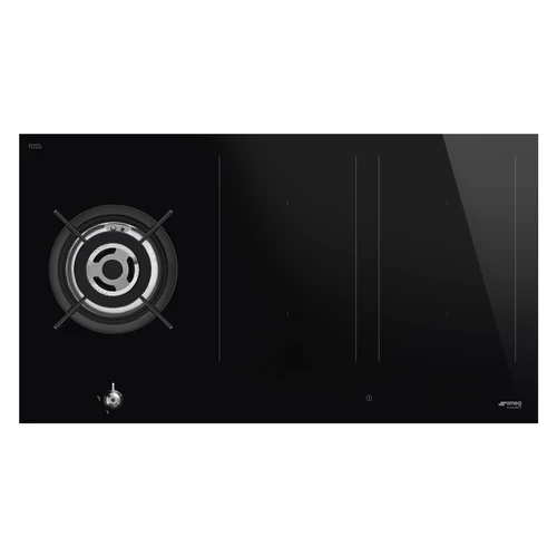 SMEG KOMBINÁLT FŐZŐLAP,Classic,90 cm,munkalapsz.,1 6 kW-os WOK égő,4 zóna,slider,multizone,fekete üvegkerámia