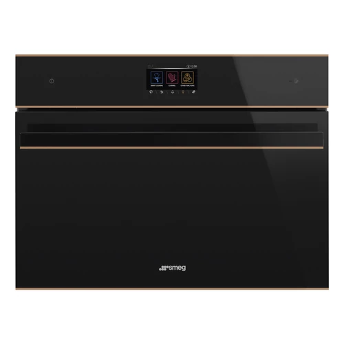 SMEG KOMBINÁLT KOMPAKT GŐZPÁROLÓ-SÜTŐ,DSN ,16 funkció,5 gőzfunkció,TFT kijelző,fekete üveg réz díszítéssel