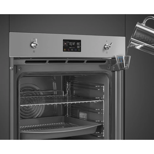 SMEG KOMBINÁLT PIROLITIKUS SÜTŐ, GŐZFUNKCIÓVAL, Classica design, Galileo, 60 cm, ES LCD, inox
