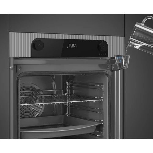 SMEG KOMBINÁLT PIROLITIKUS SÜTŐ, GŐZFUNKCIÓVAL, Musa design, Galileo, 60 cm, CS LCD, ezüst/fekete, Schuko